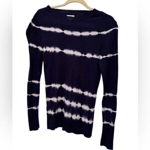 crown & ivy Navy and White Tie Dye Ribbed Long Sleeve Tee Size Large